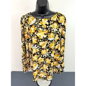 Loft Women's Floral Long Sleeve Top Gold Black Size Medium Workwear Office